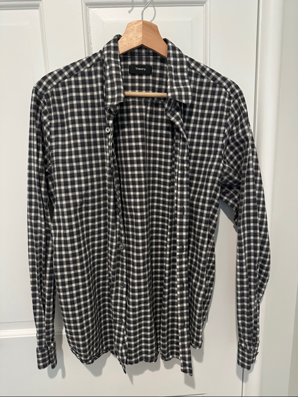 Theory Men's Grey and White Check Button-Down Shirt